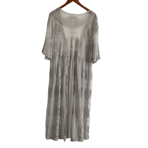 Lace Sheer Kimono Duster OS Gray Boho Hippie Festival Dainty Ethereal Fairycore - Picture 2 of 12